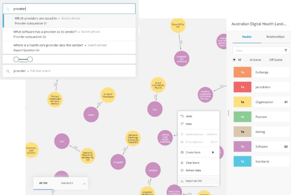 Structured map of Australia's digital health ecosystem linking providers, solutions, and the standards they use